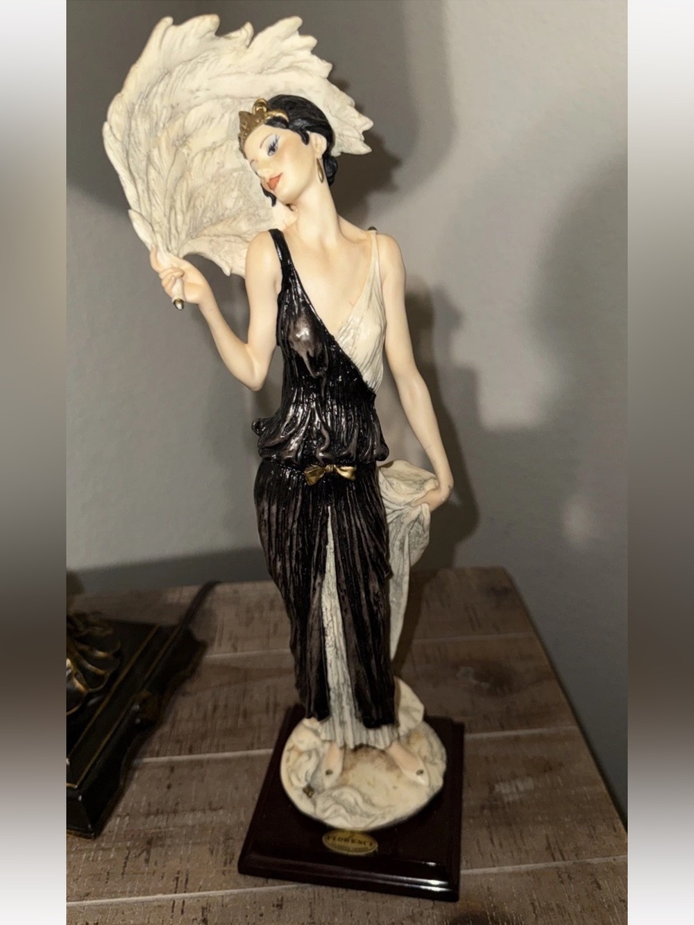 Art Deco Lady Figurine in Black and Cream - Elegant Home Art